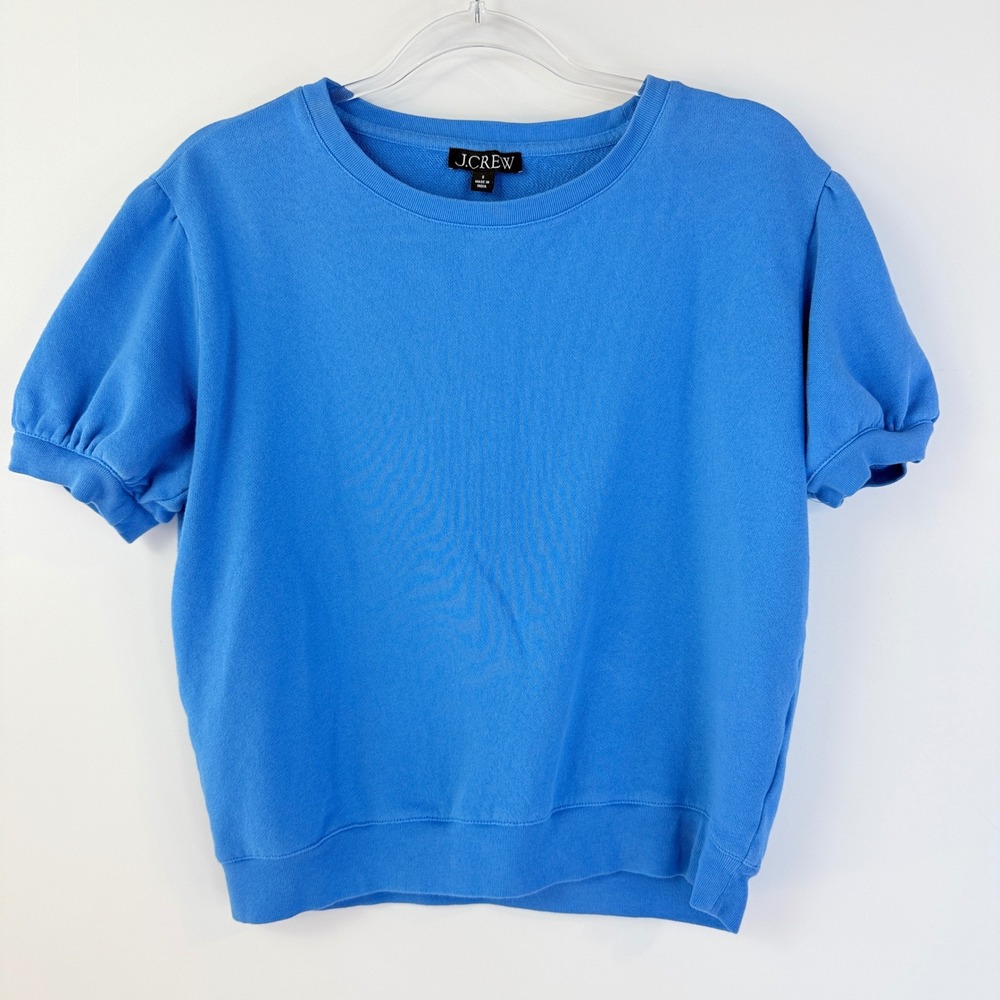 J.Crew Terry Puff-sleeve Sweatshirt Women Small Blue BQ935 Cotton Plush Knit